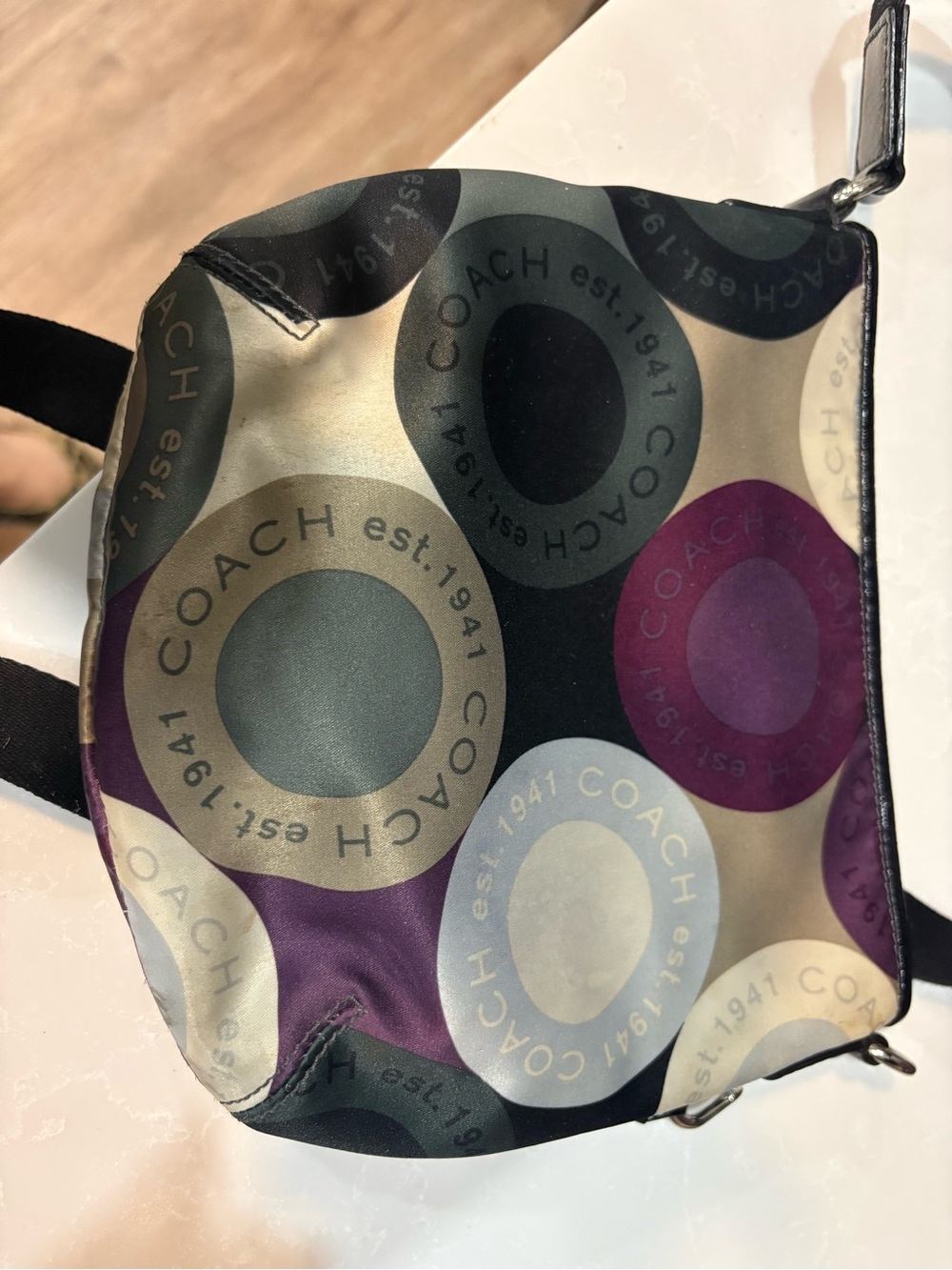 Coach Purple, Black and Gray Circle Logo Crossbody Bag